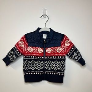 Baby Gap Navy/Red Snowflake Detail Zip Up Jacket with Puffer Collar